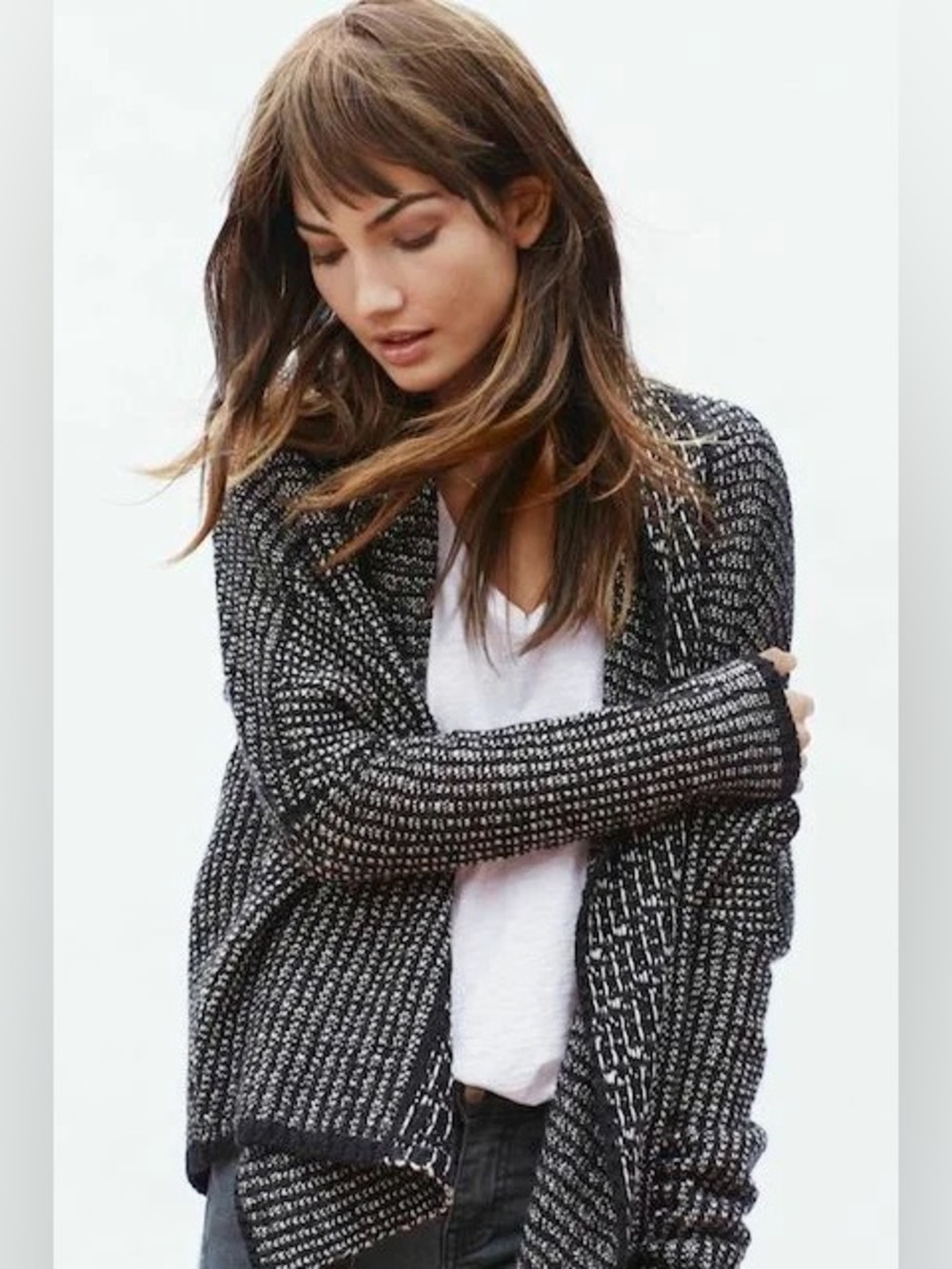 Velvet by Graham & Spencer Black and White Knit Open-Front Cardigan